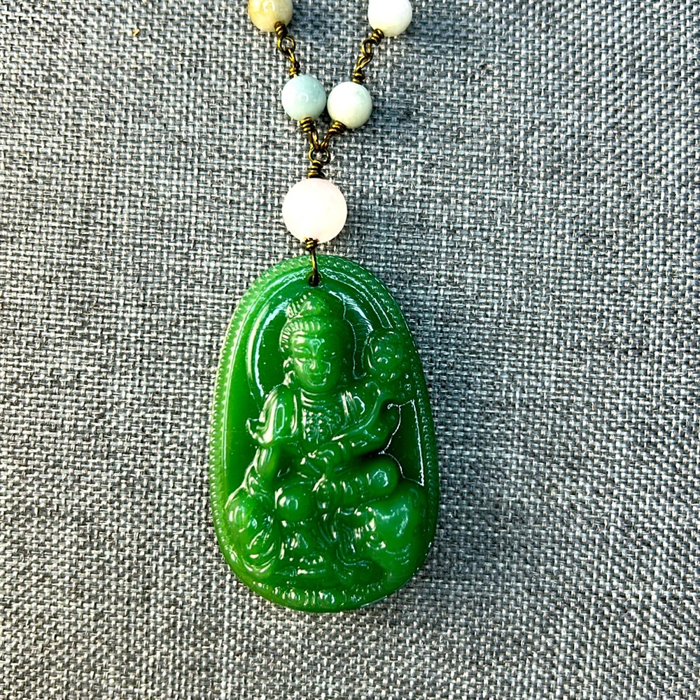 Jasper Necklace with Kuan Yin Guan Yin Yuan Yin Goddess Jade Pendant